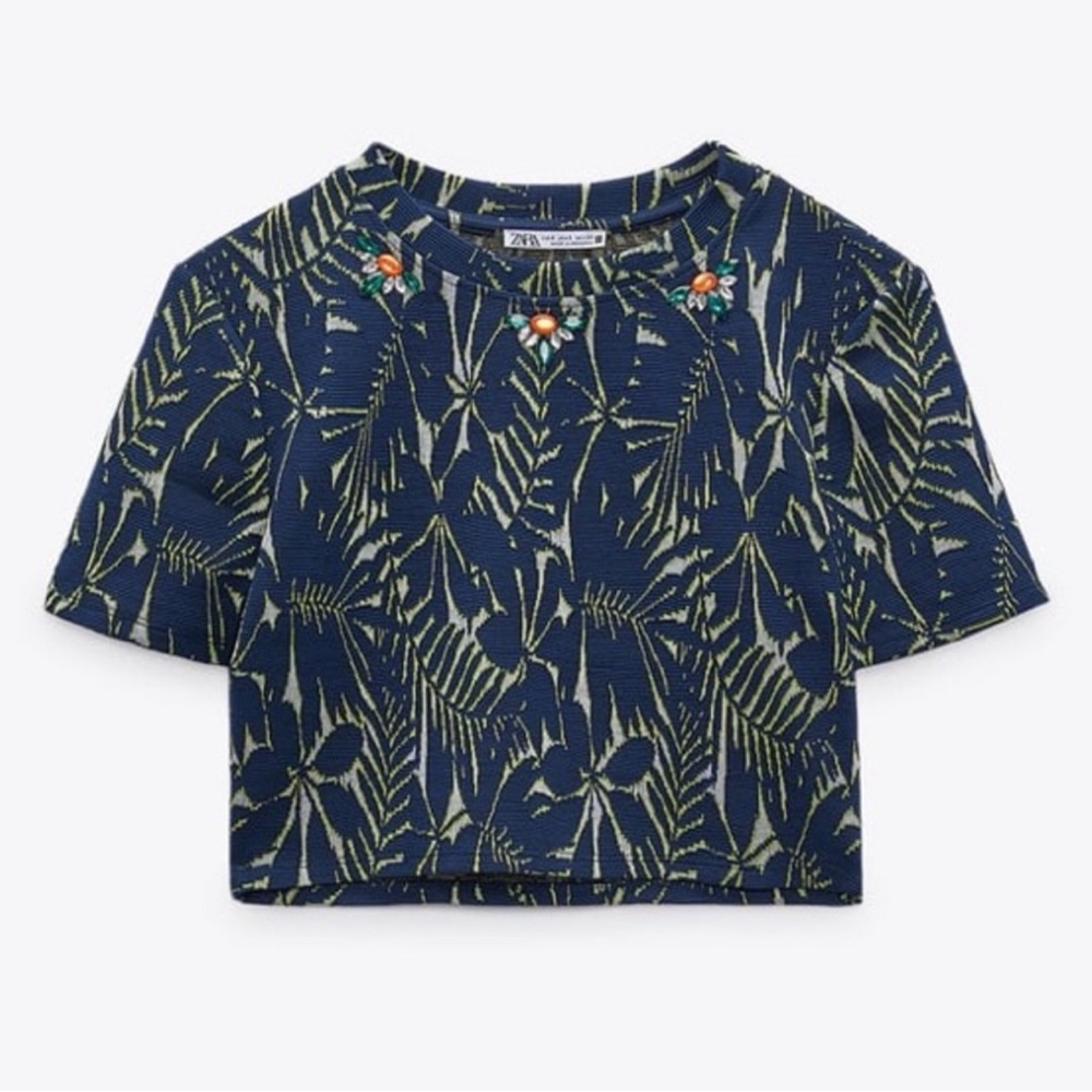 Zara Blue Leaf Print Top and skirt